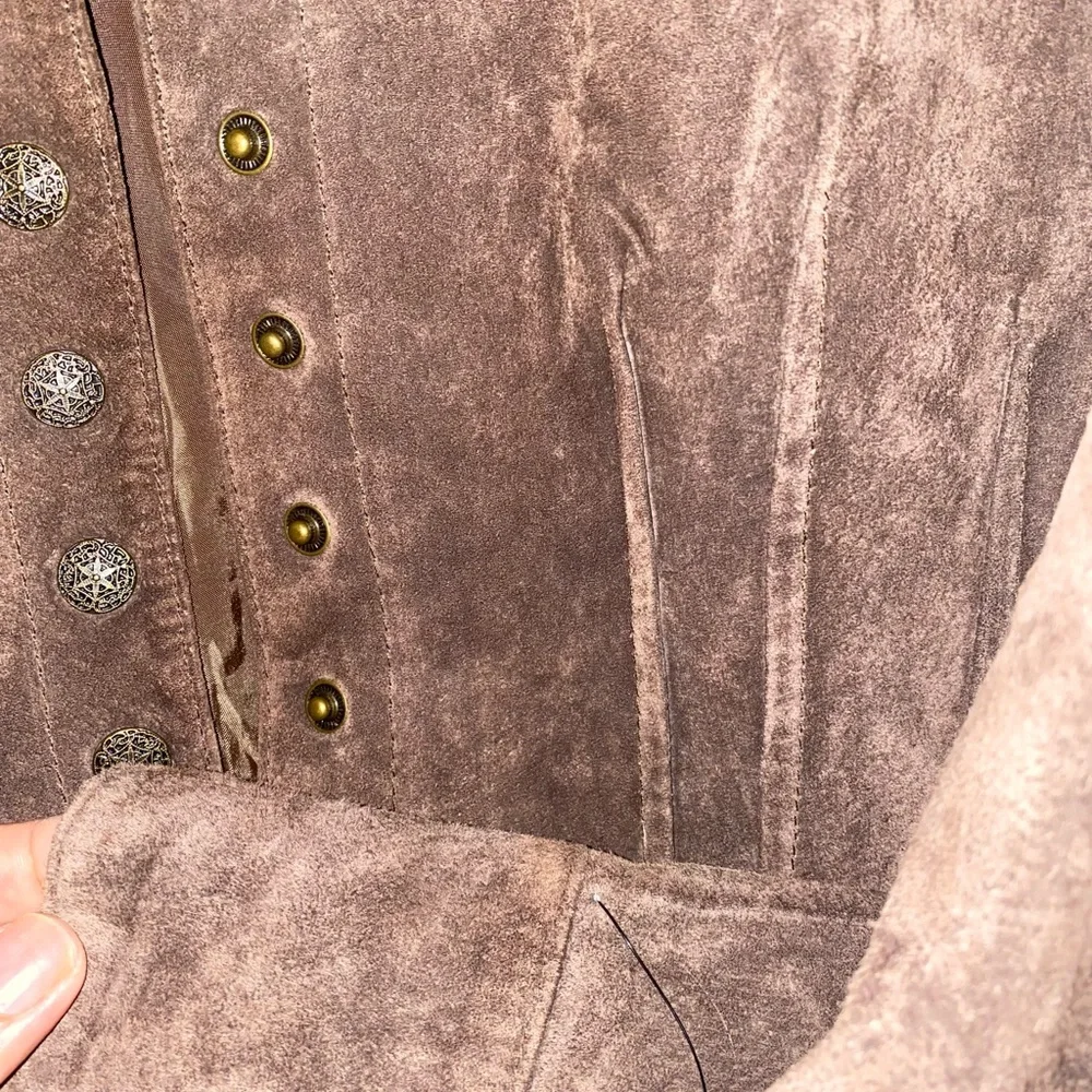 A.M.I. Leather Suede Jacket. Large . Long Sleeve. Fully Lined.Tan  brown Color - Picture 2 of 7